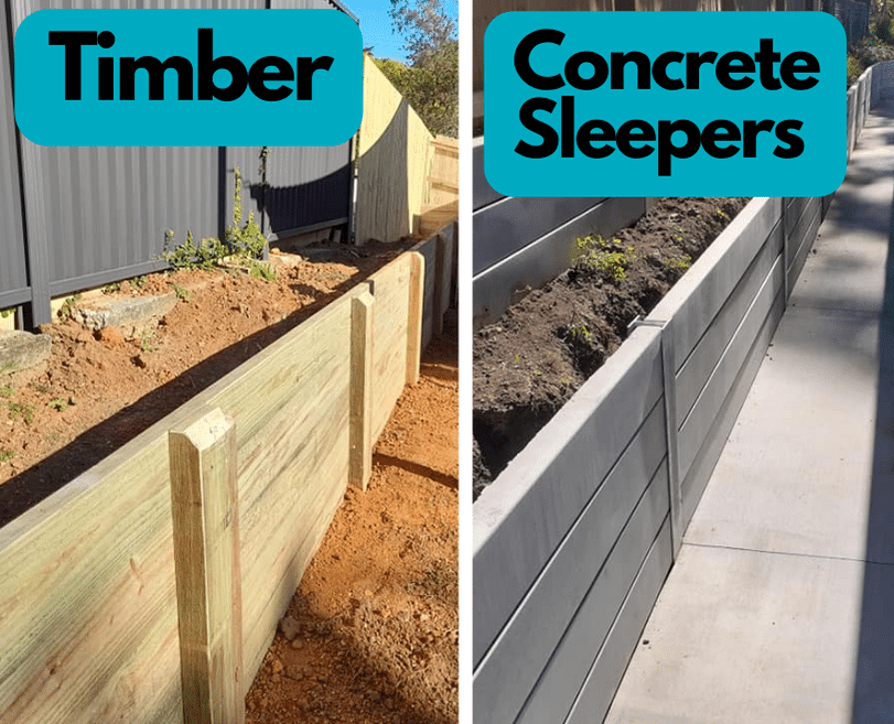 Timber and concrete sleepers retaining walls installation Gold Coast